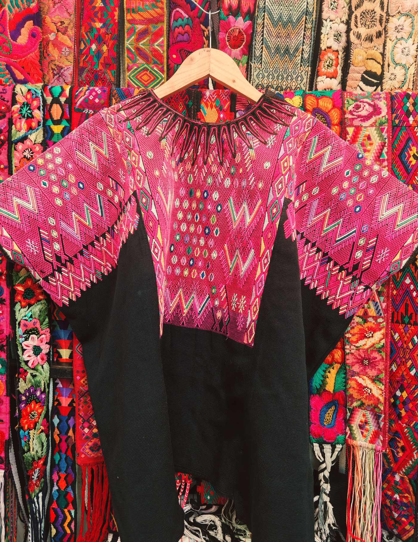 Pink and Black Geometric Chichicastenango Huipil #8-13