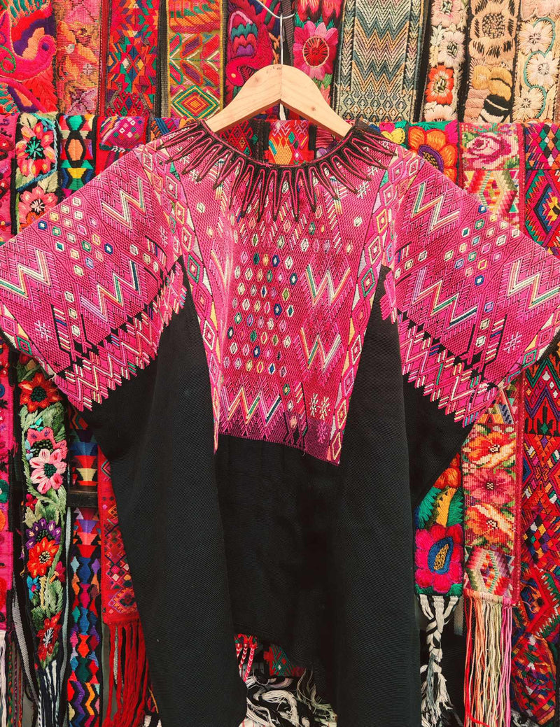 Pink and Black Geometric Chichicastenango Huipil #8-13