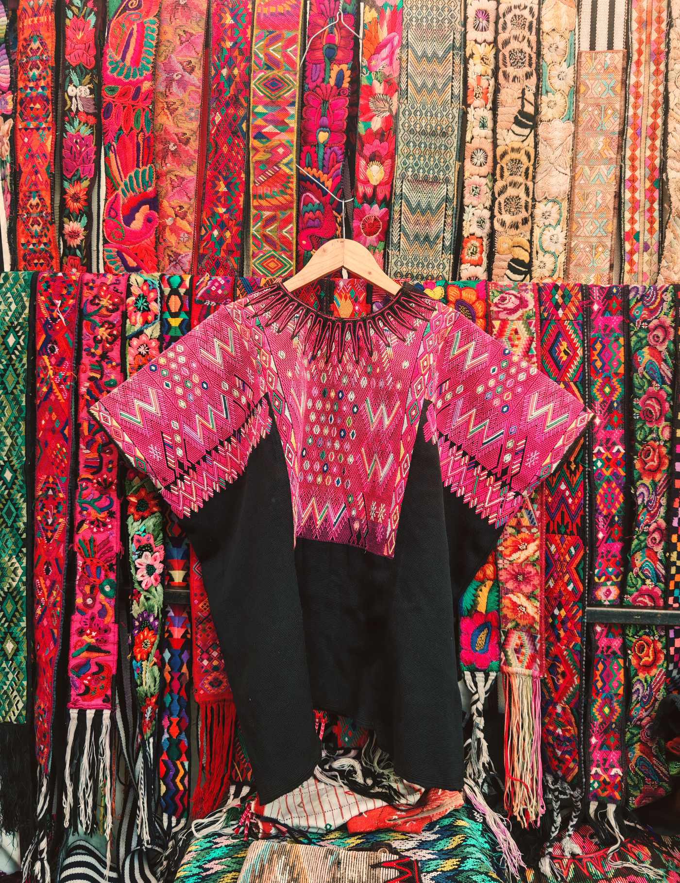 Pink and Black Geometric Chichicastenango Huipil #8-13