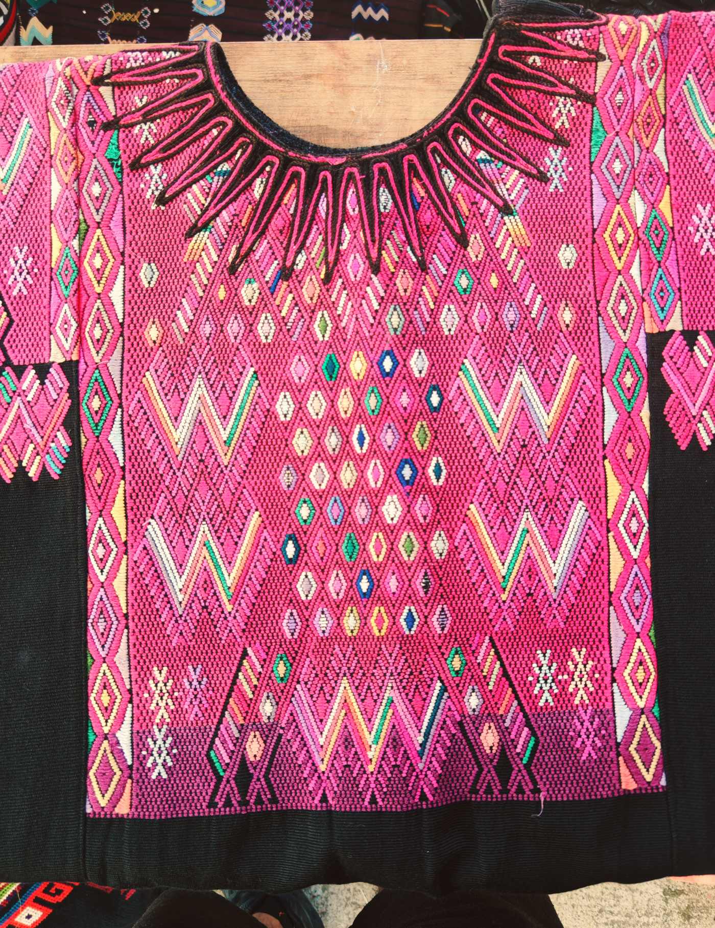 Pink and Black Geometric Chichicastenango Huipil #8-13