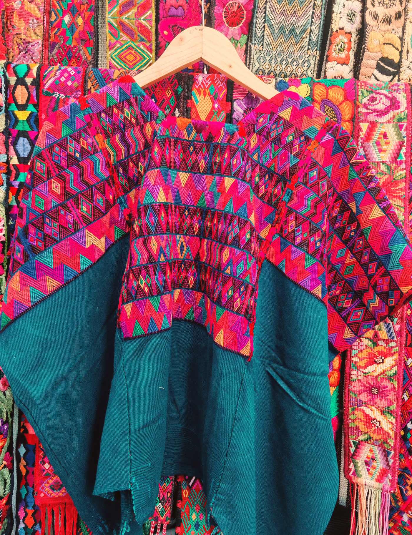Pink on Teal Chichicastenango Huipil #8-14