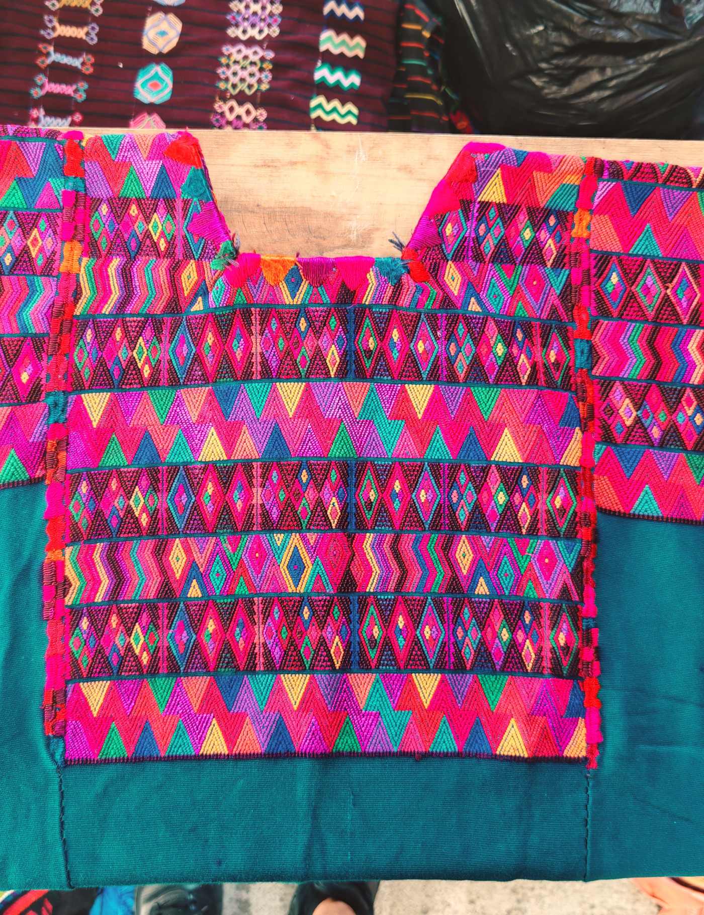 Pink on Teal Chichicastenango Huipil #8-14