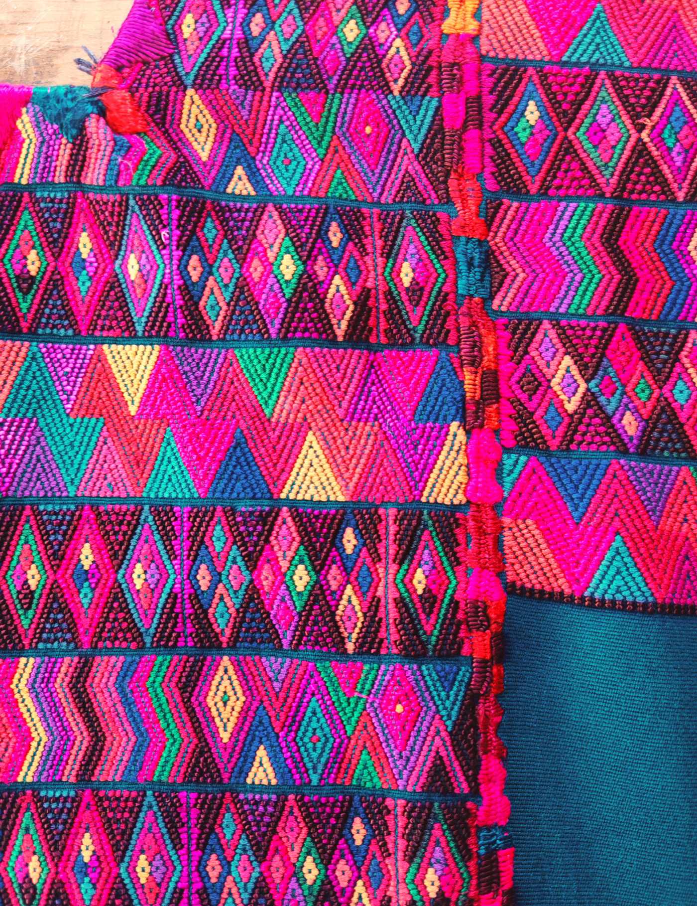 Pink on Teal Chichicastenango Huipil #8-14