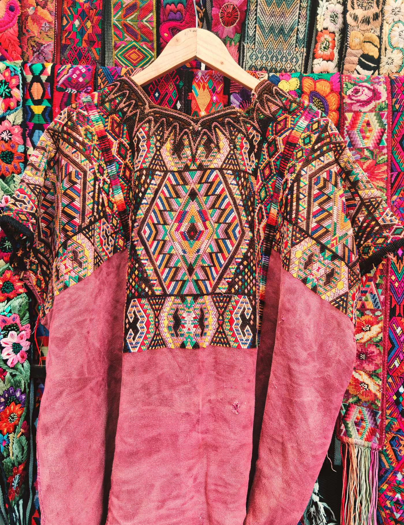 Brown Geometrics on Pink Chichicastenango Huipil #8-15