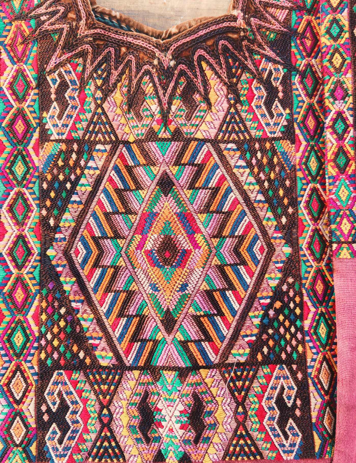 Brown Geometrics on Pink Chichicastenango Huipil #8-15