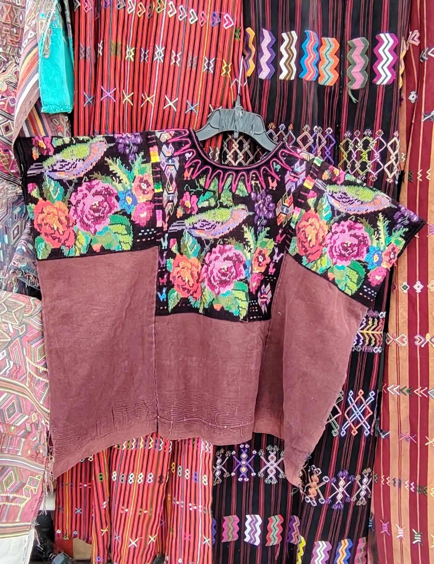 Floral on Brown Chichicastenango Huipil #8-18