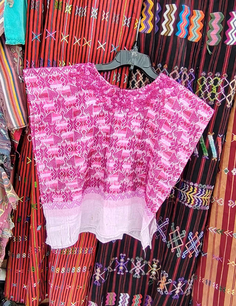 Pink with Rococo Embroidery Totonicapán Huipil #8-23