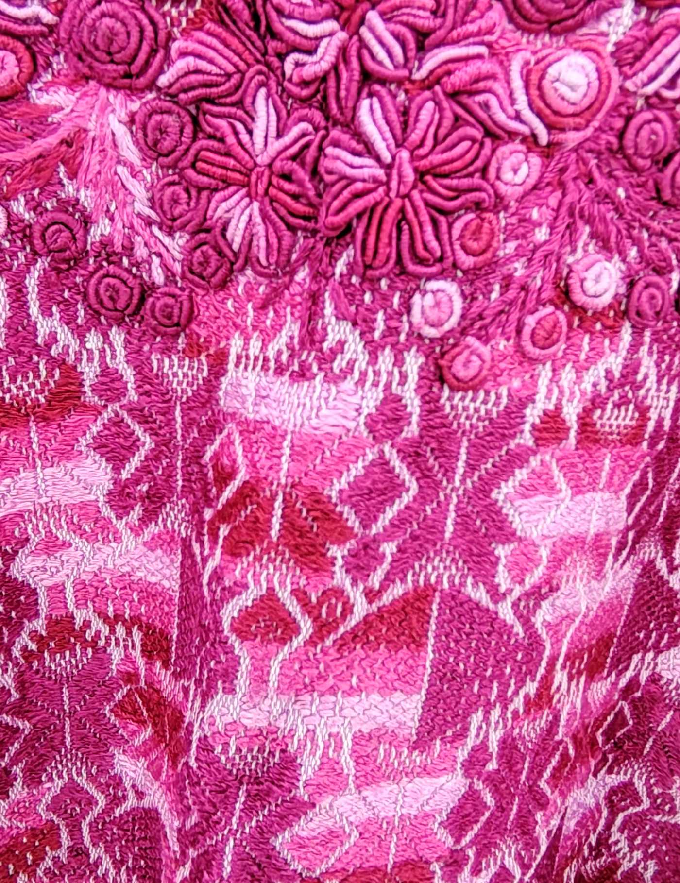 Pink with Rococo Embroidery Totonicapán Huipil #8-23