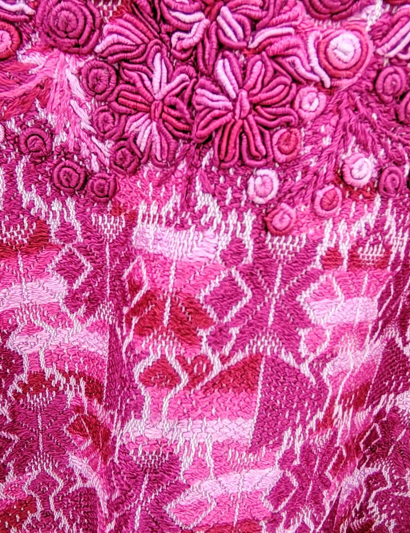 Pink with Rococo Embroidery Totonicapán Huipil #8-23