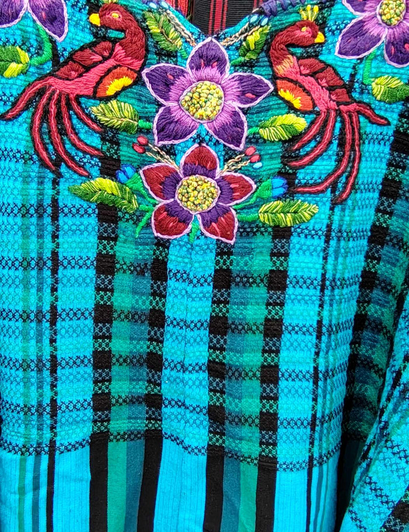 Bright Blue Gingham Santiago Huipil #8-34