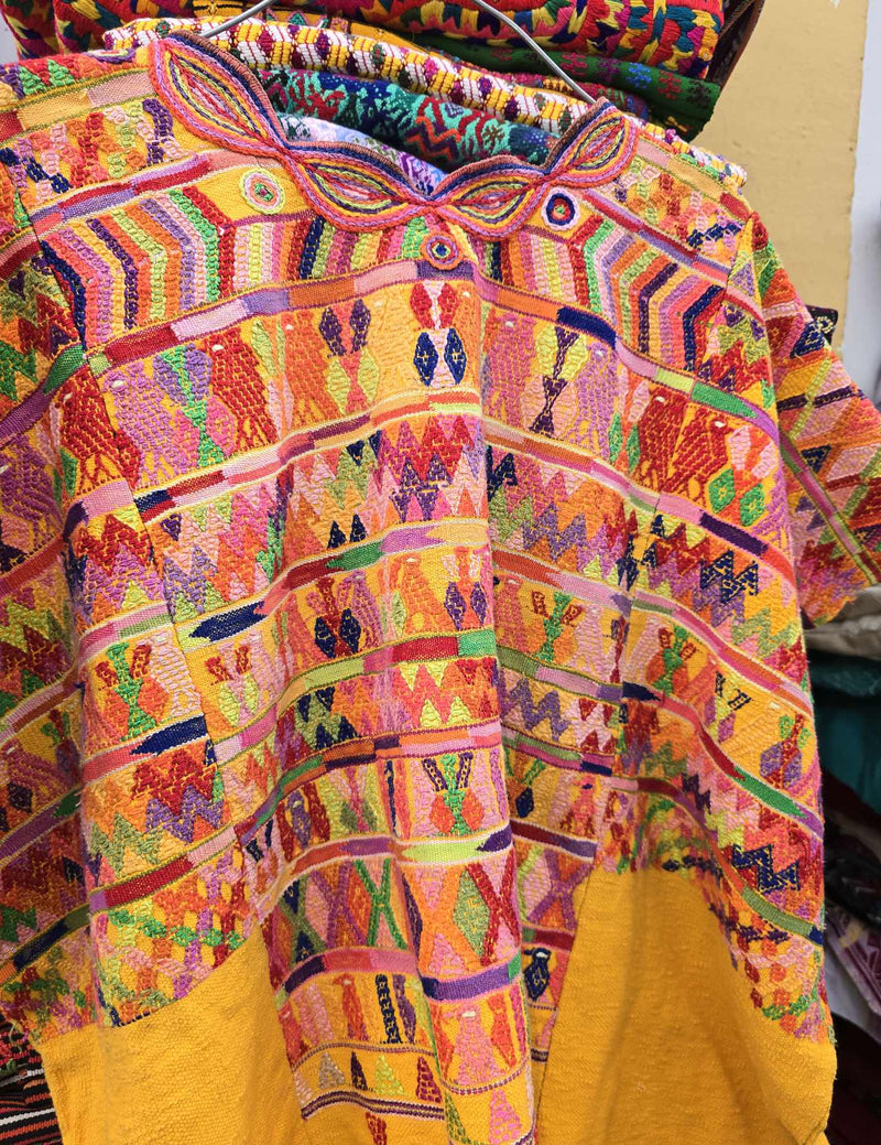 Colourful on Yellow San Juan Cotzal Huipil #8-35