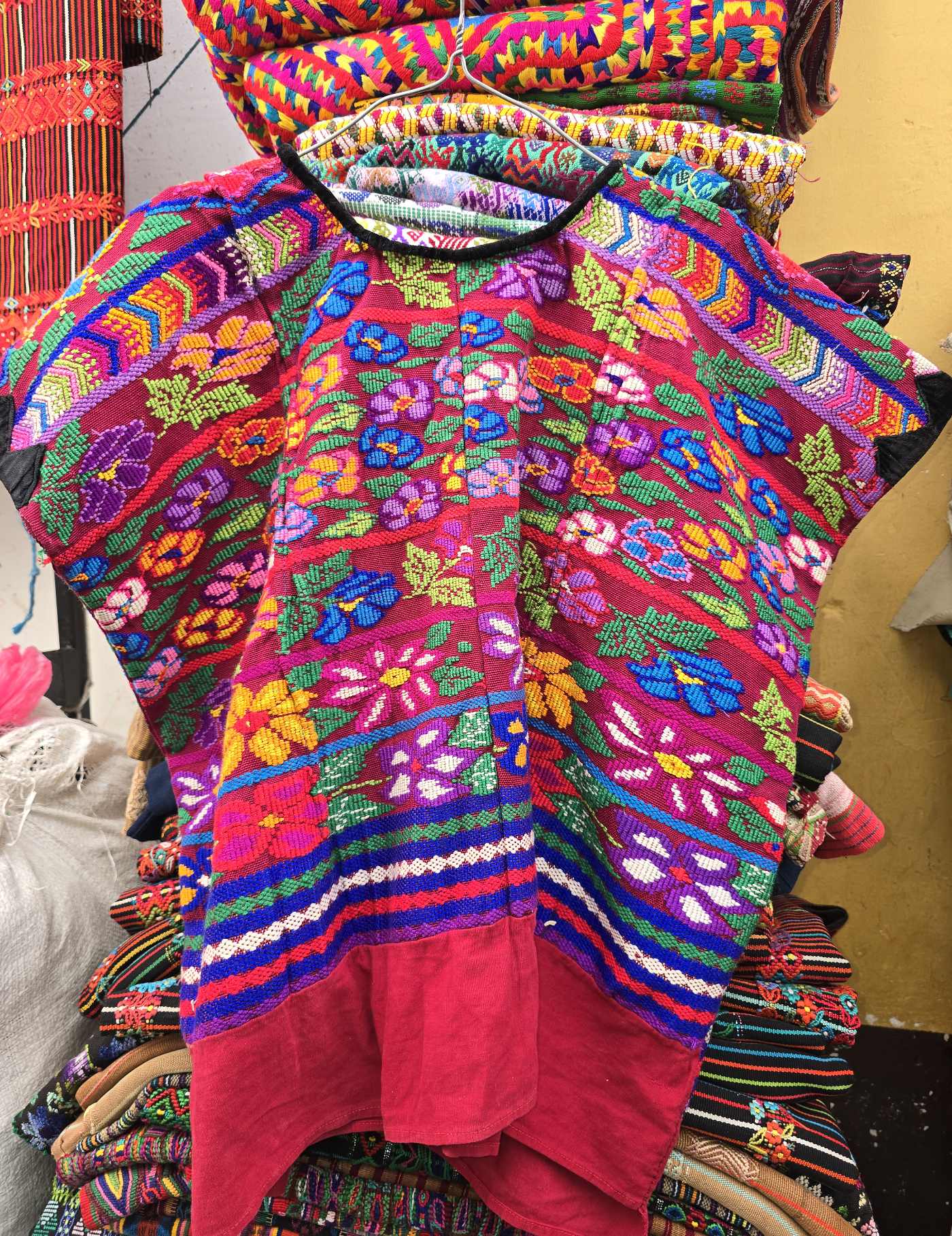 Colourful Flowers on Red Comalapa Huipil #8-49