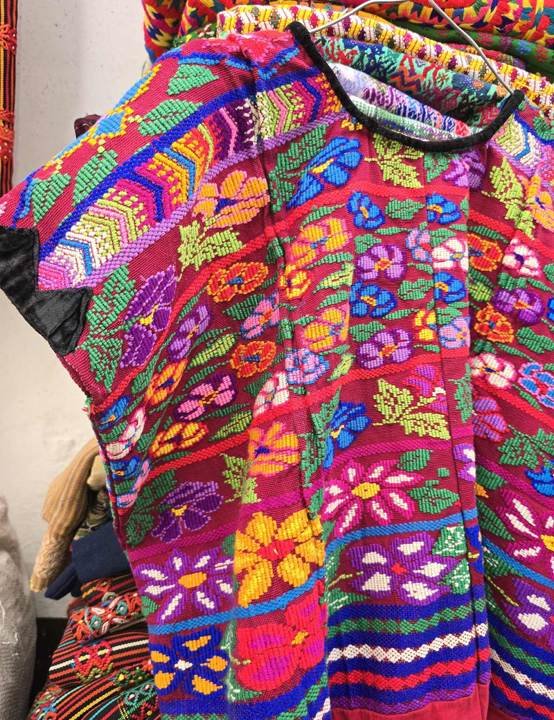 Colourful Flowers on Red Comalapa Huipil #8-49