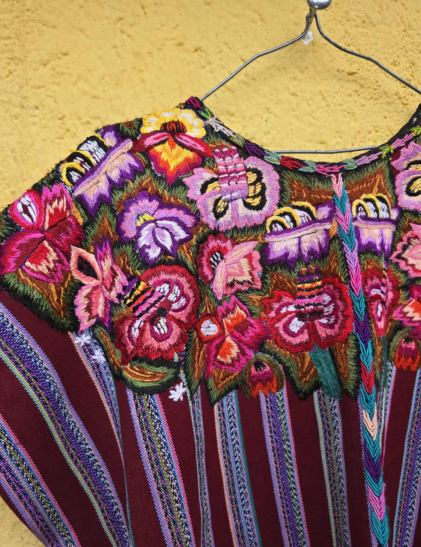 Pink Floral on Burgundy Patzún Huipil #8-50