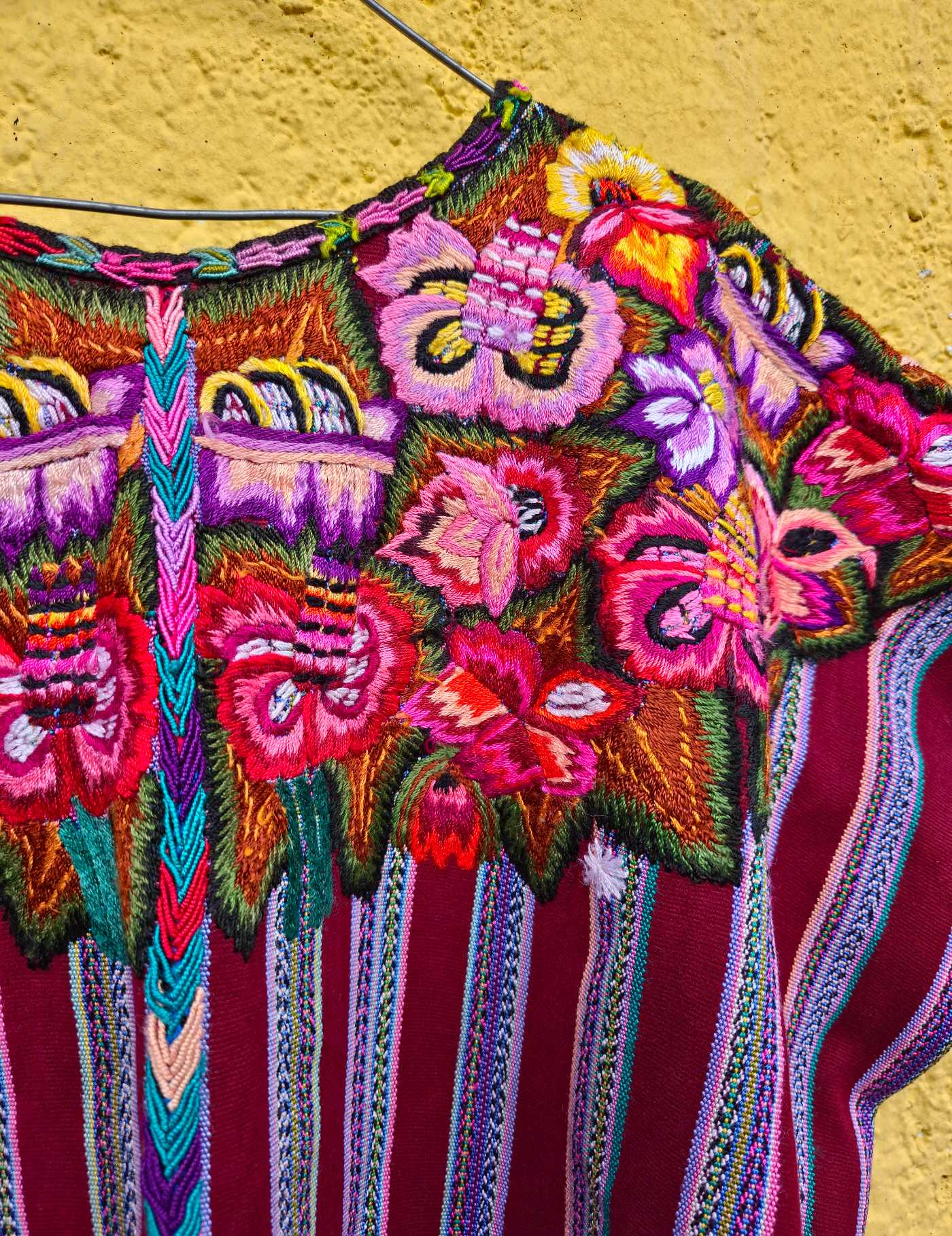 Pink Floral on Burgundy Patzún Huipil #8-50