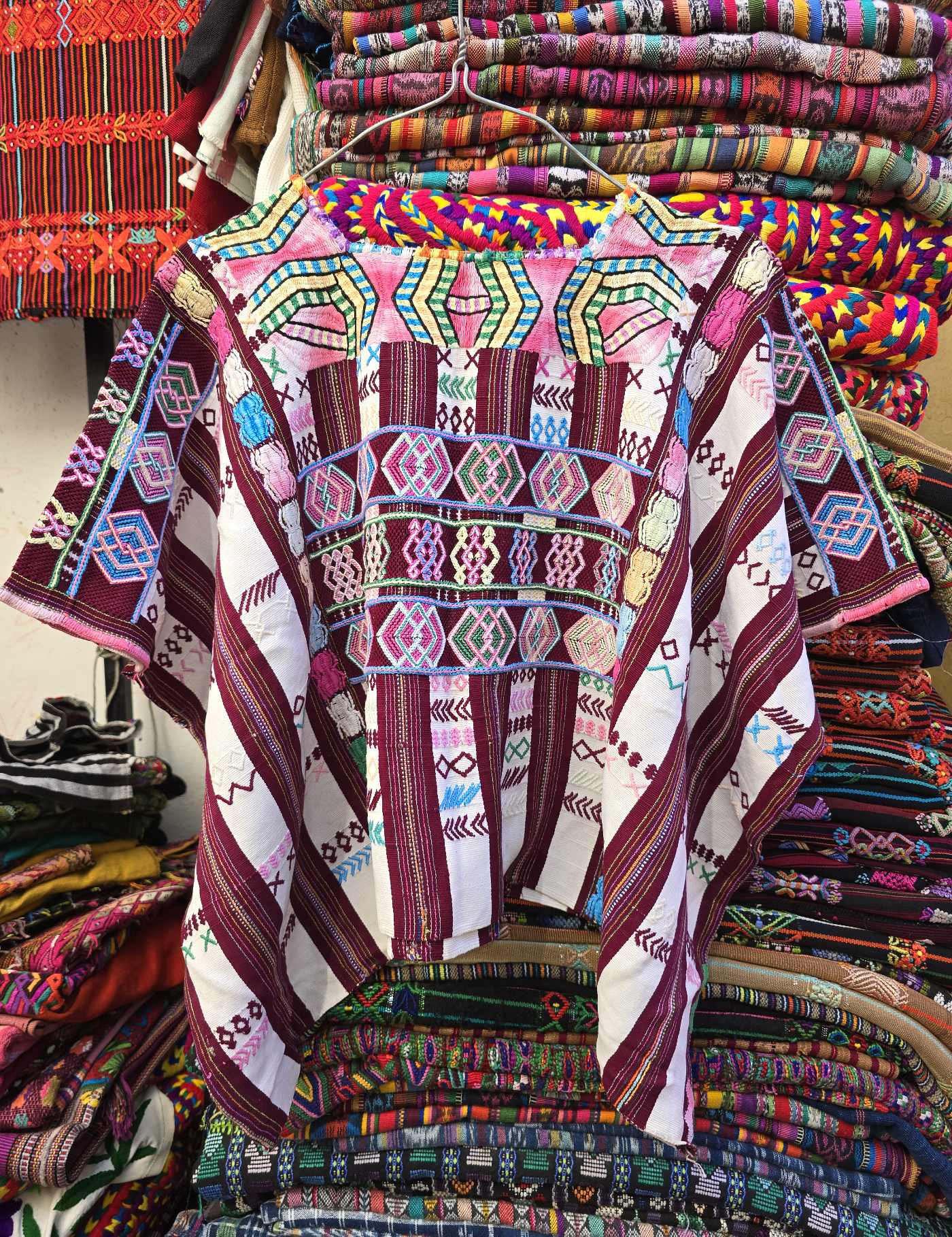 White and Burgundy Colotenango Huipil #8-51