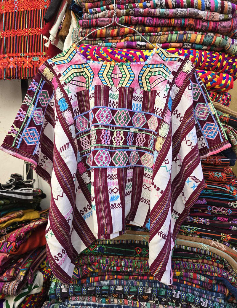 White and Burgundy Colotenango Huipil #8-51