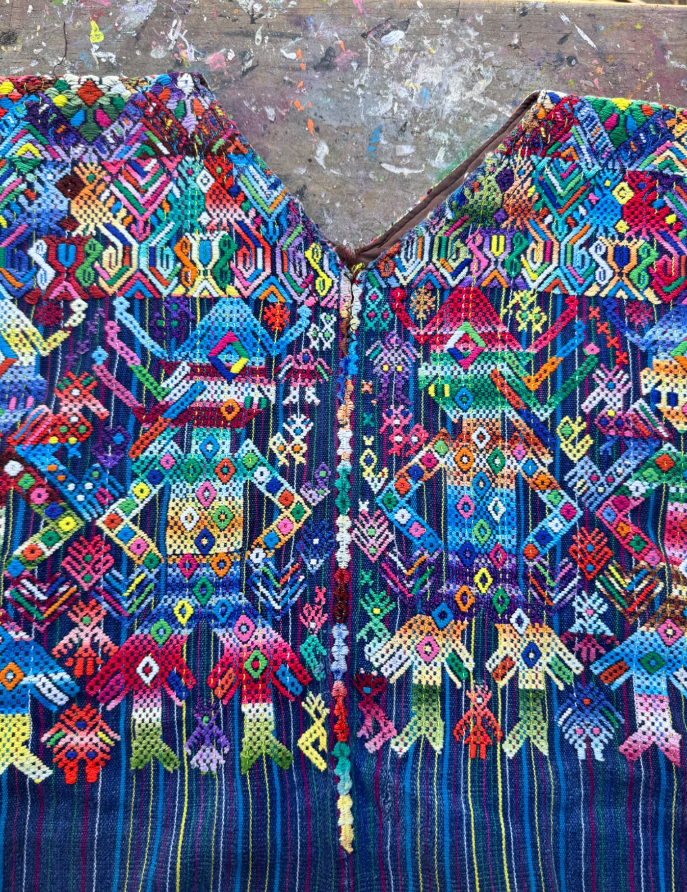 Colorful dancing figures Nahualá Huipil #8-55
