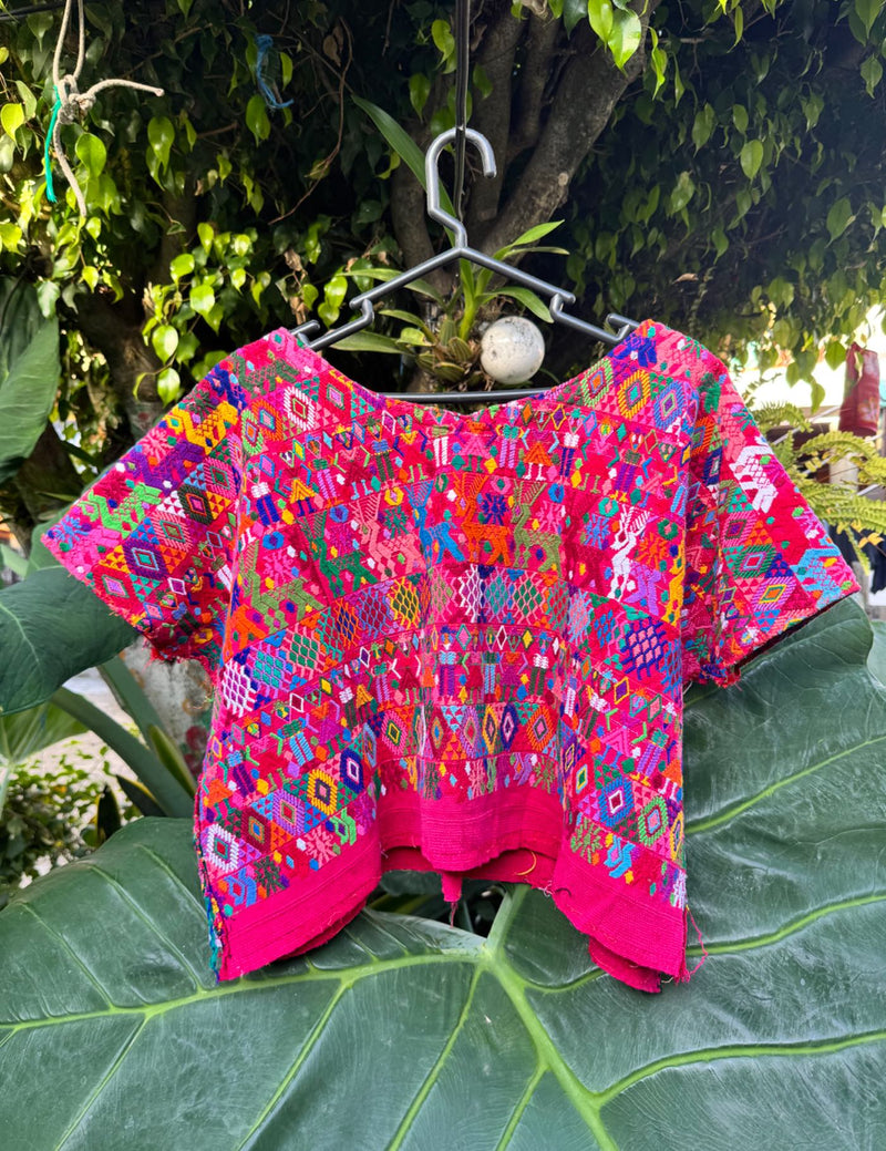 Pink stars and multicolored deer Cobán Huipil #8-59