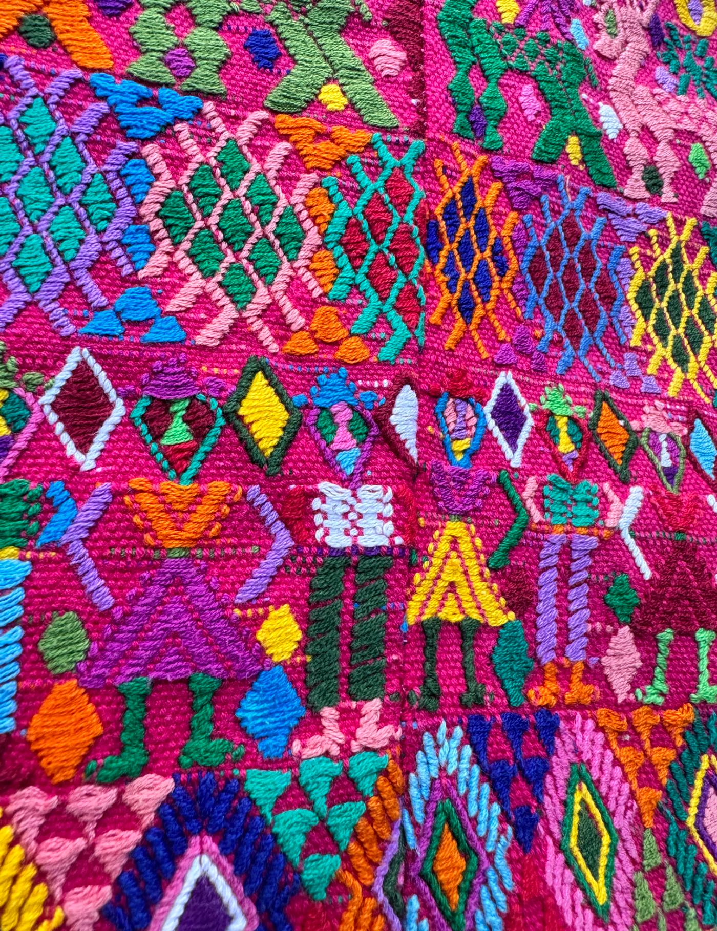 Pink stars and multicolored deer Cobán Huipil #8-59