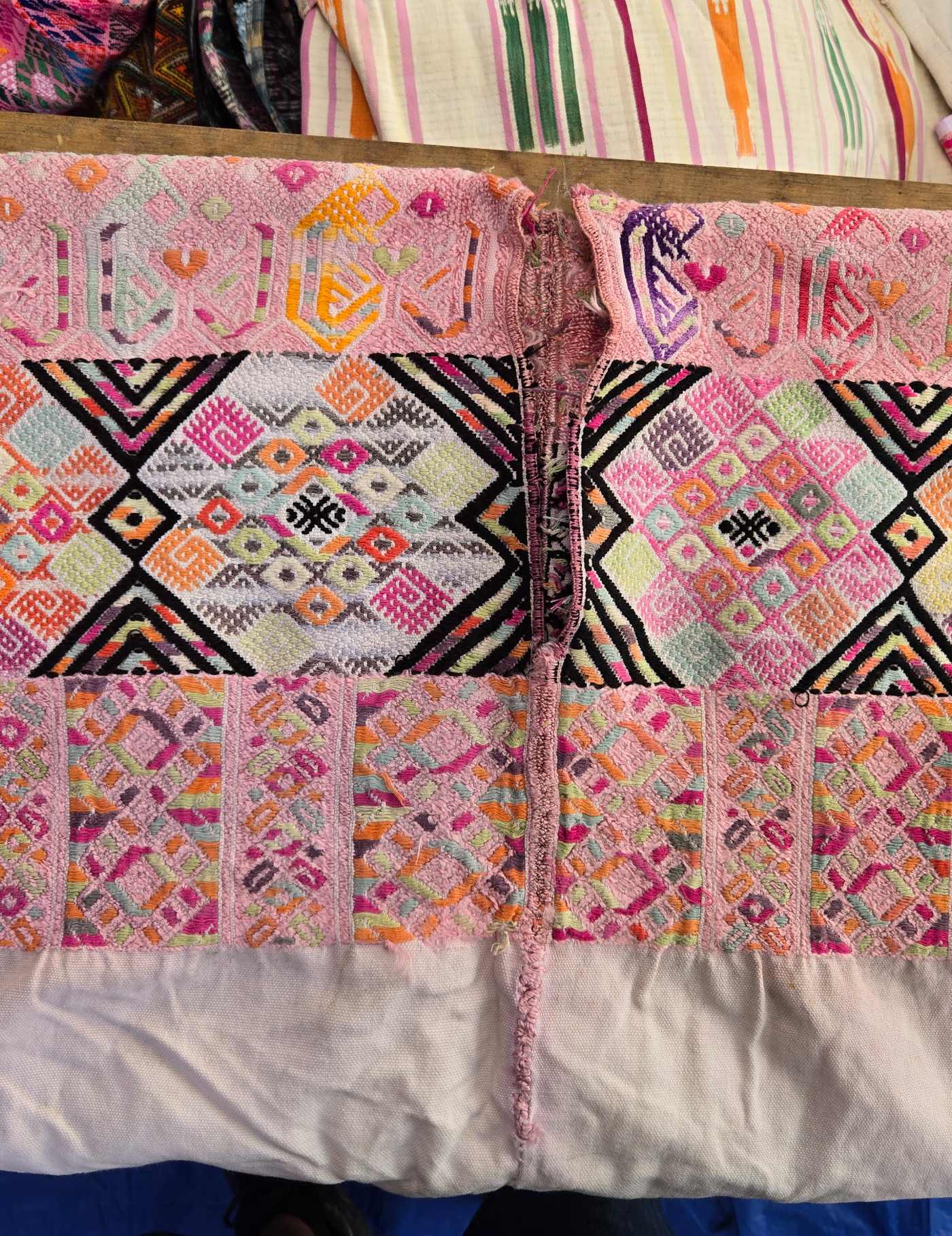 Cream and Pink Geometric Nahualá Huipil #8-61