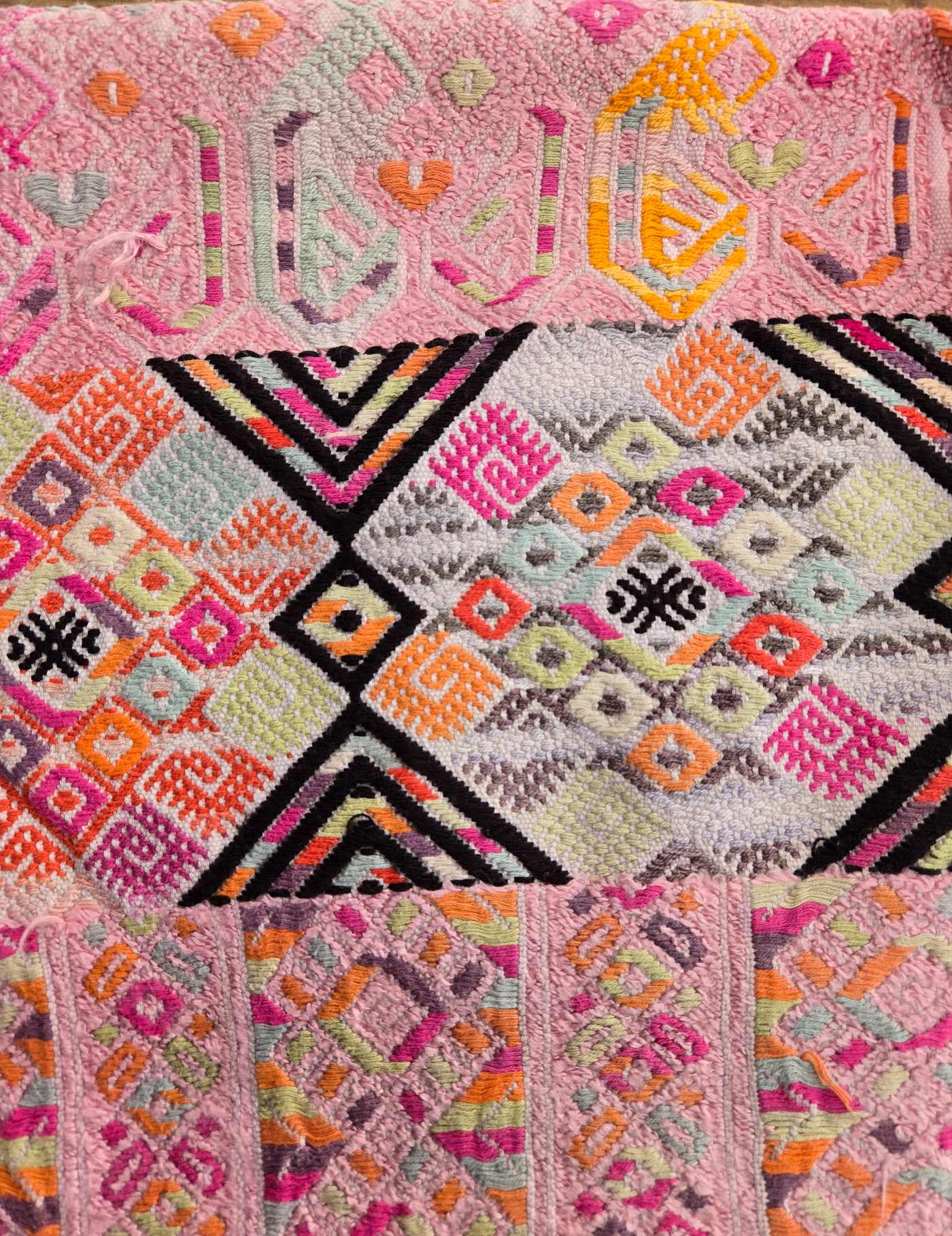 Cream and Pink Geometric Nahualá Huipil #8-61