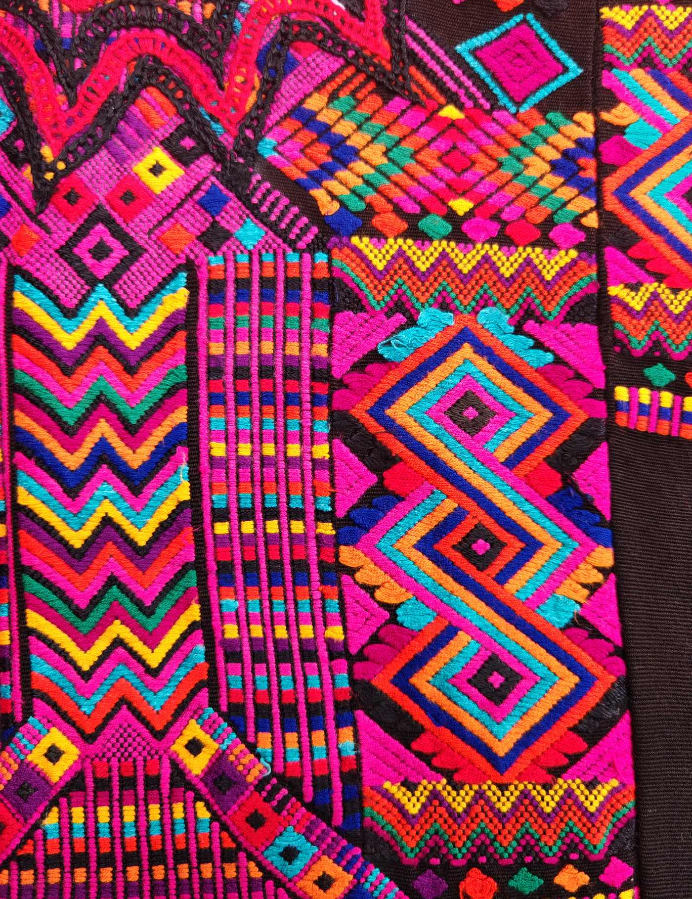 Pink Geometrics on Black Chichicastenango Huipil #8-65