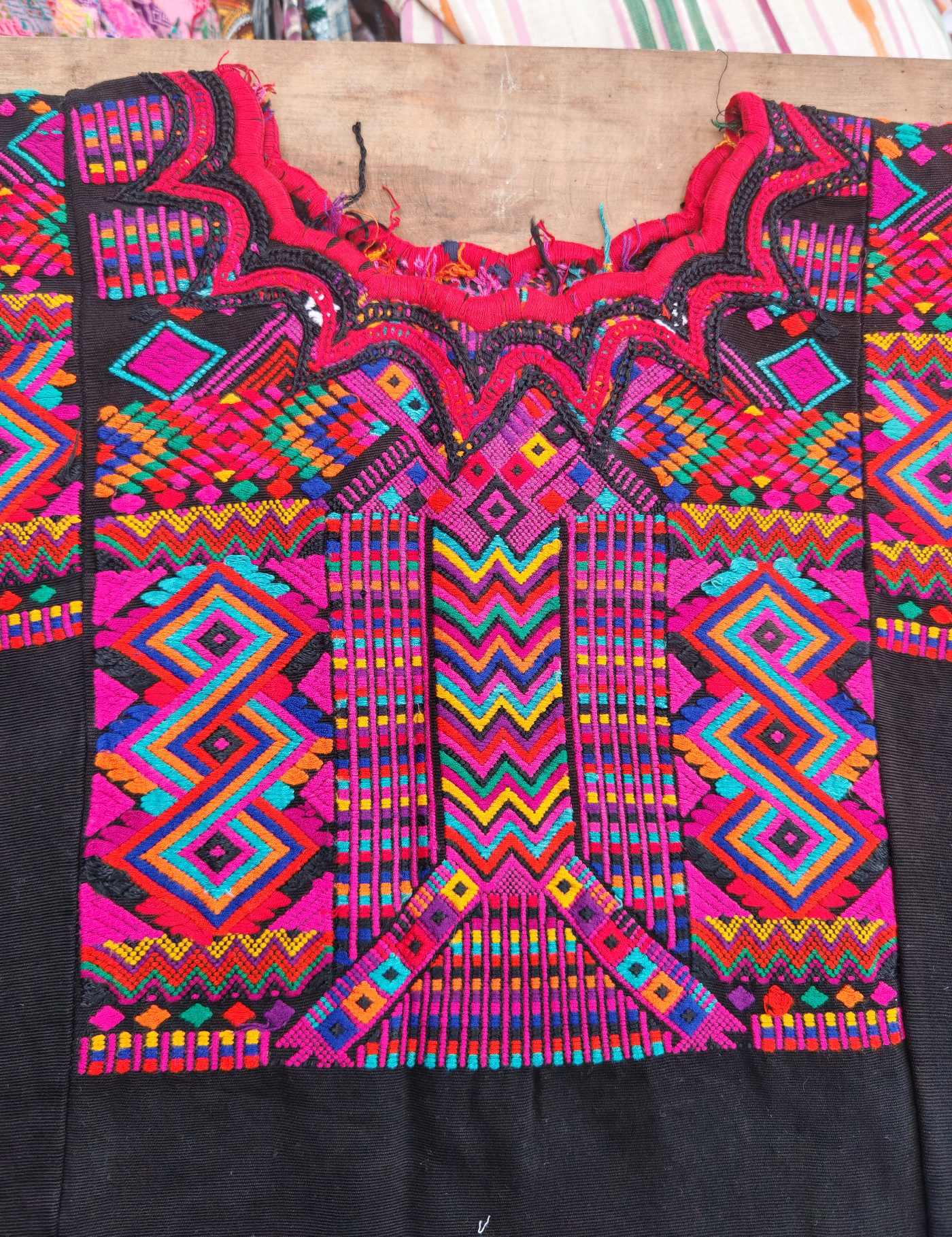 Pink Geometrics on Black Chichicastenango Huipil #8-65