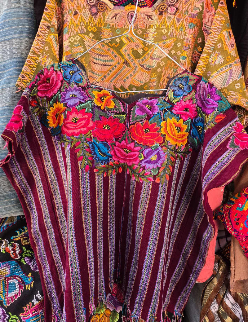 Floral on Maroon Patzún Huipil #8-67