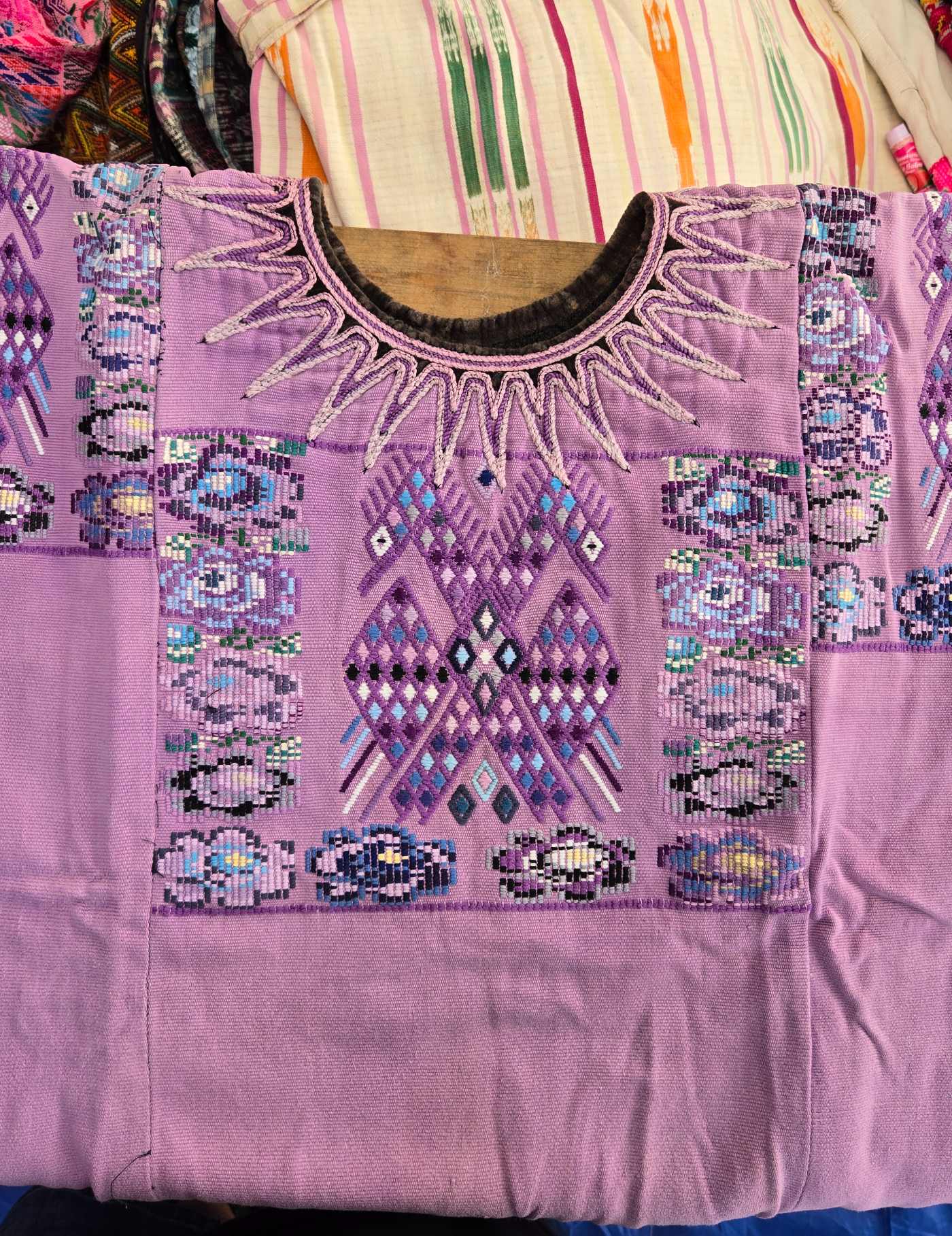 Lilac 2-headed horses Chichicastenango Huipil #8-68