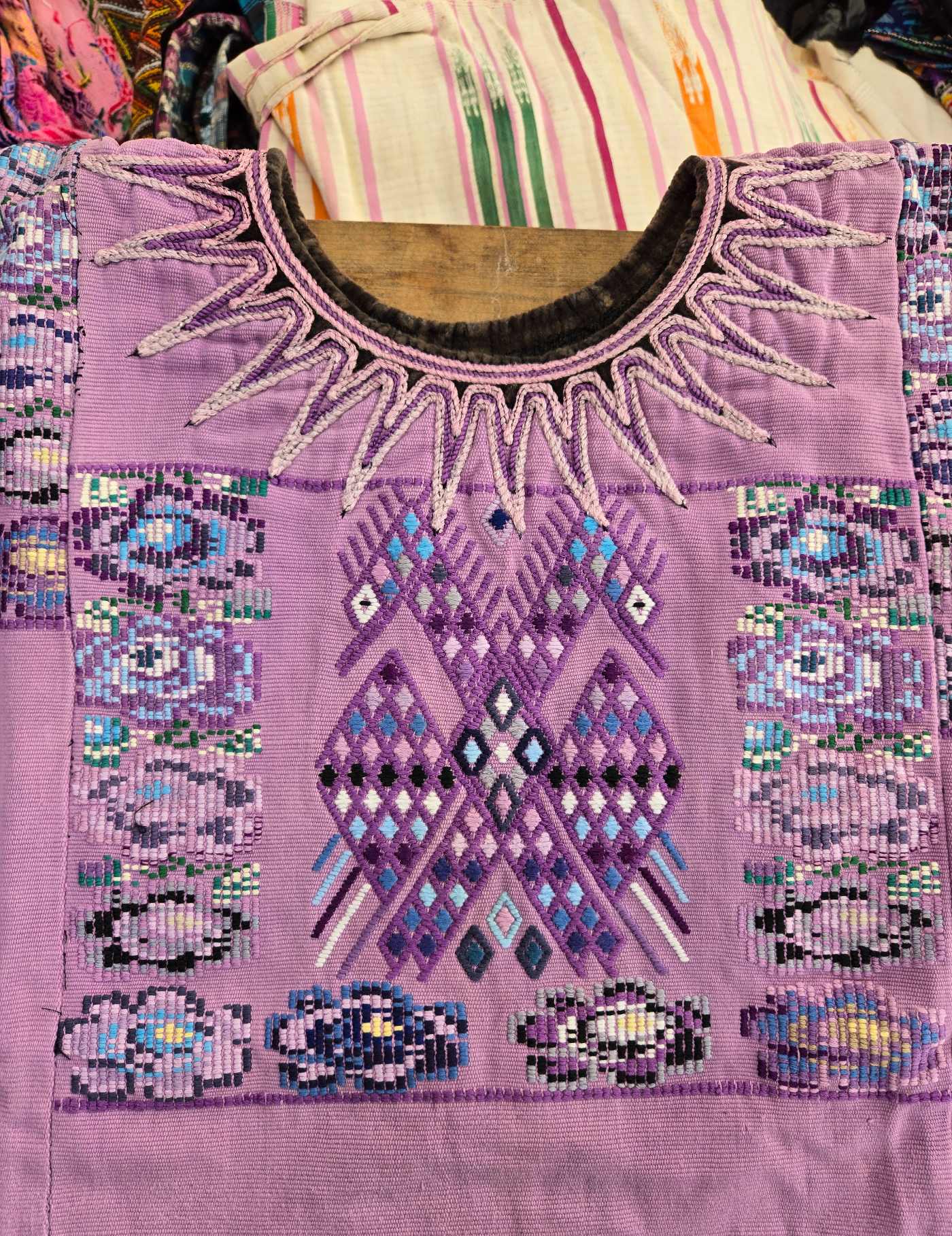 Lilac 2-headed horses Chichicastenango Huipil #8-68