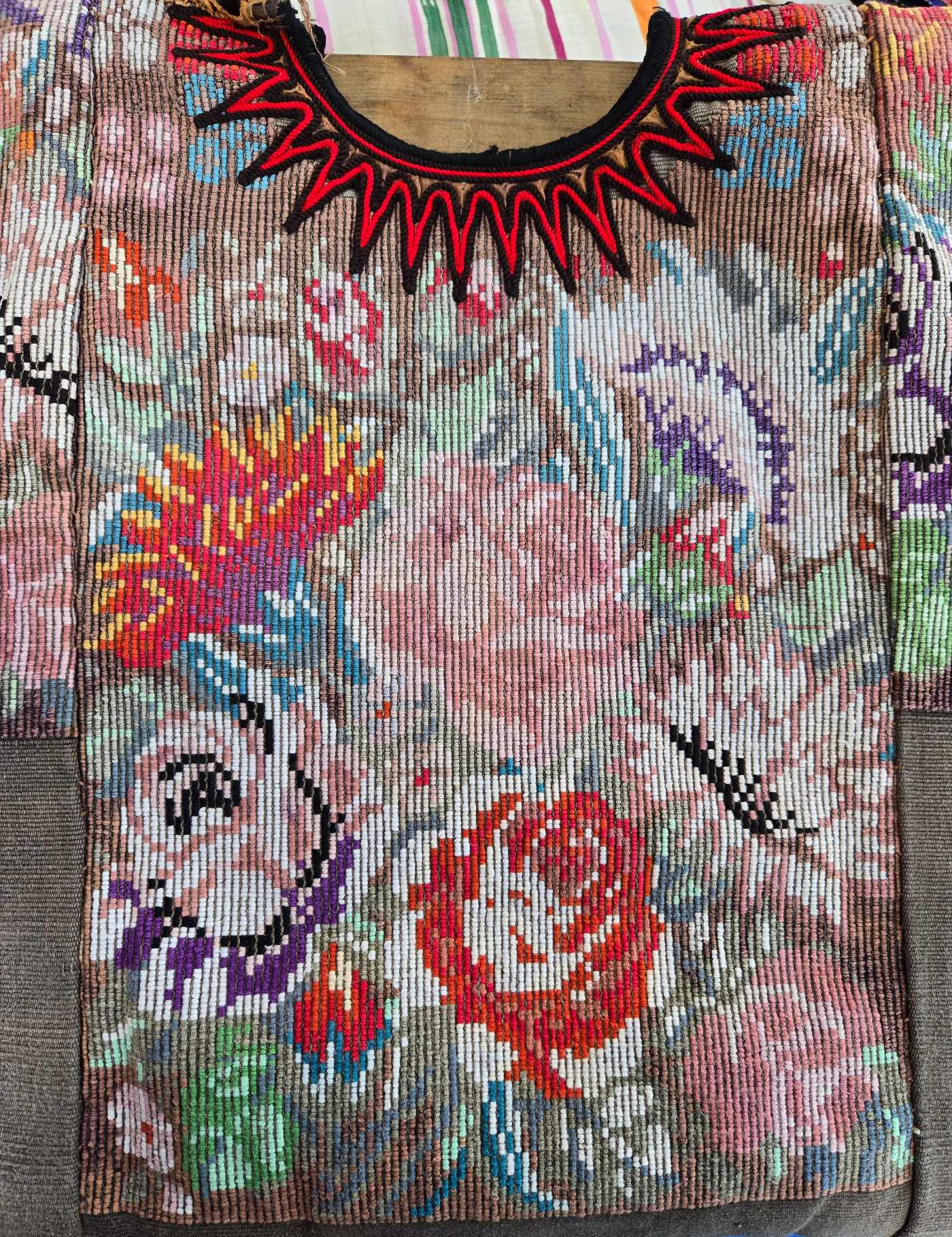 Pastel Floral on Brown Chichicastenango Huipil #8-69