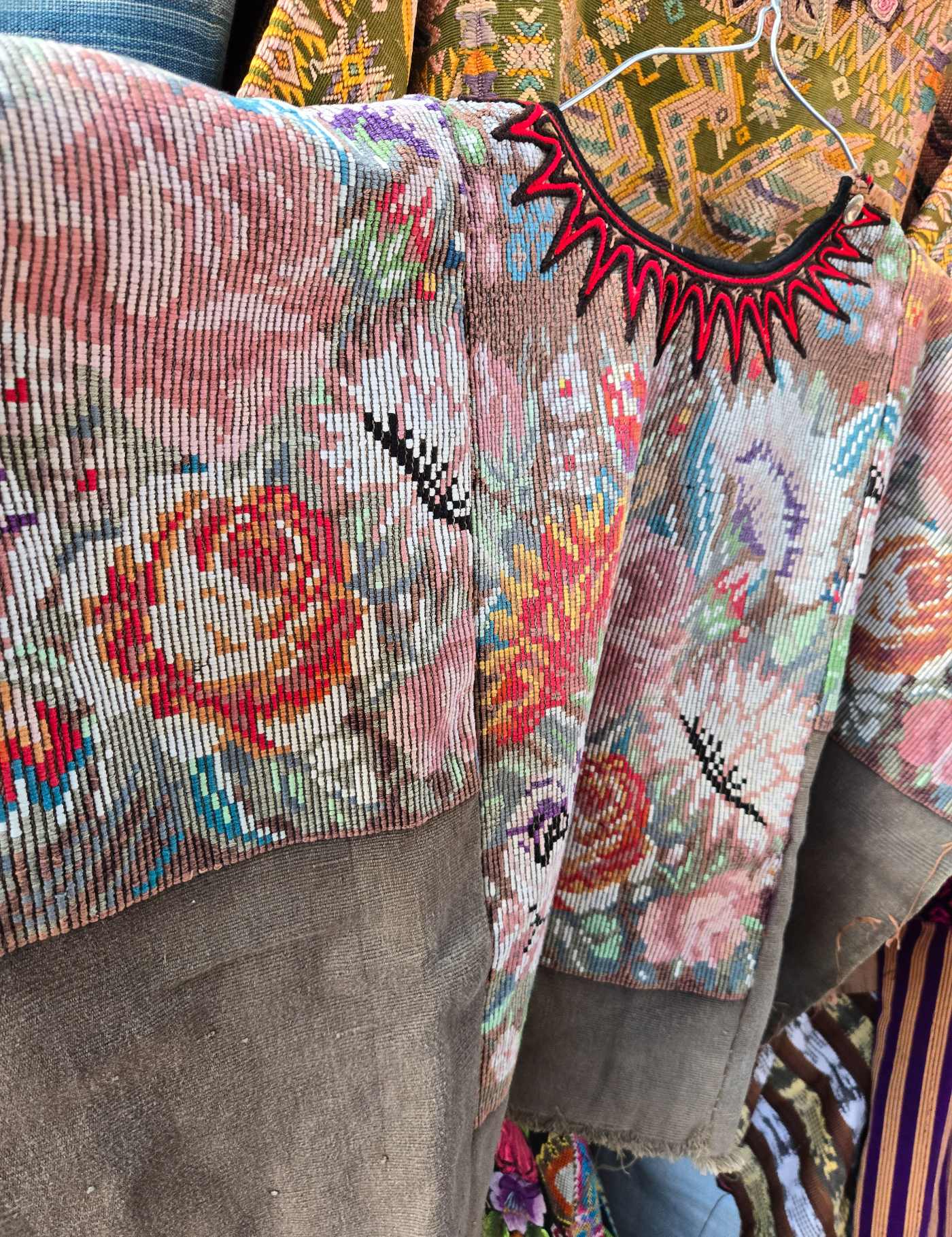 Pastel Floral on Brown Chichicastenango Huipil #8-69
