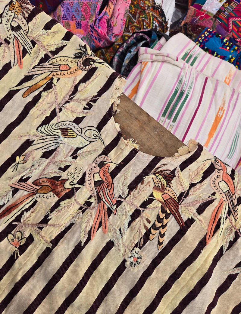 Pale Yellow and Cream Striped Santiago Huipil #8-71