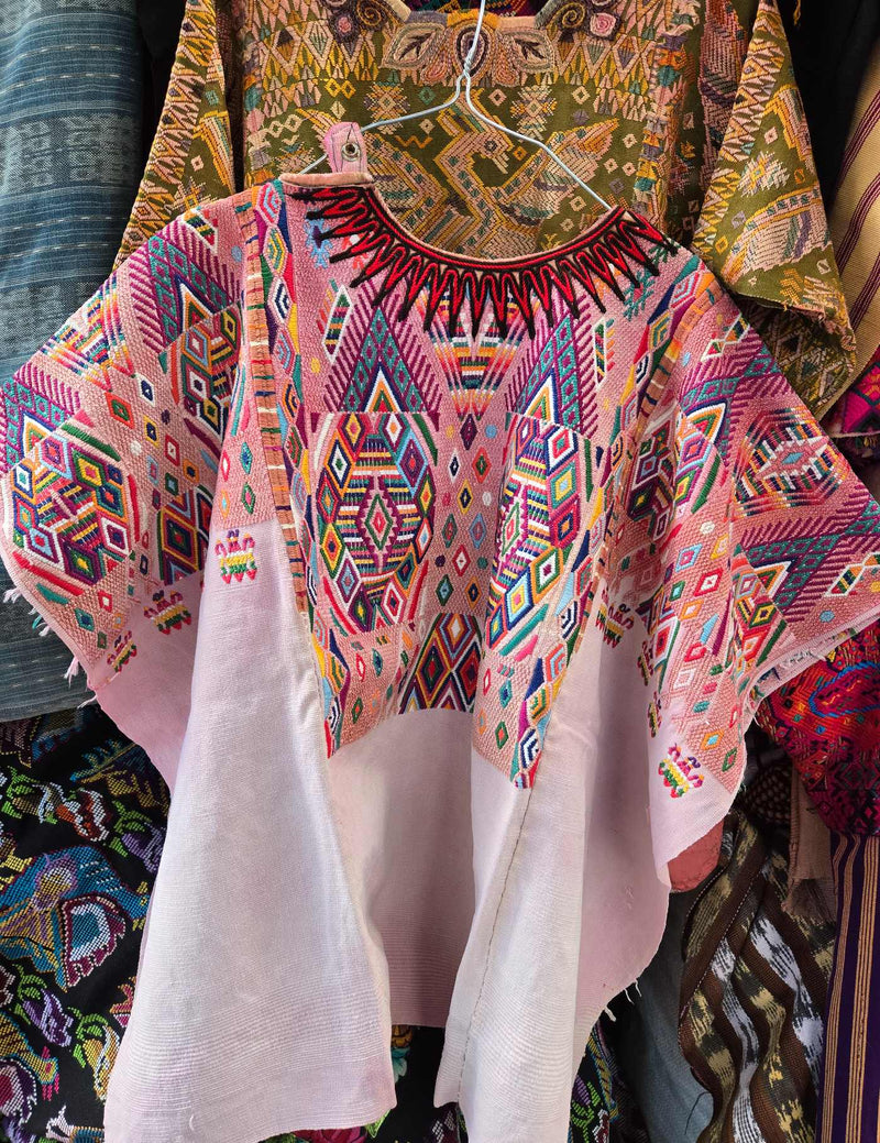Pale pink geometric Chichicastenango Huipil #8-72