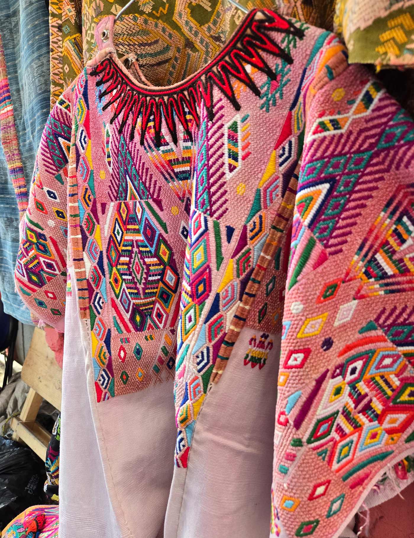 Pale pink geometric Chichicastenango Huipil #8-72