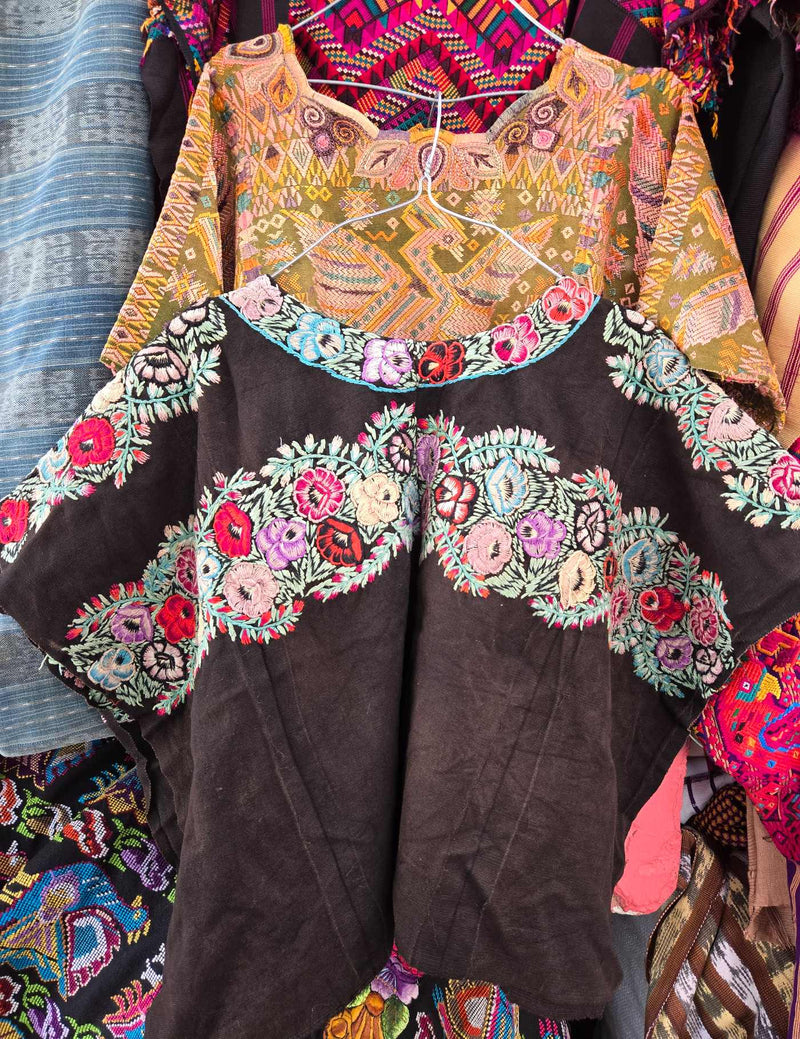 Floral on Black Comalapa Huipil #8-75