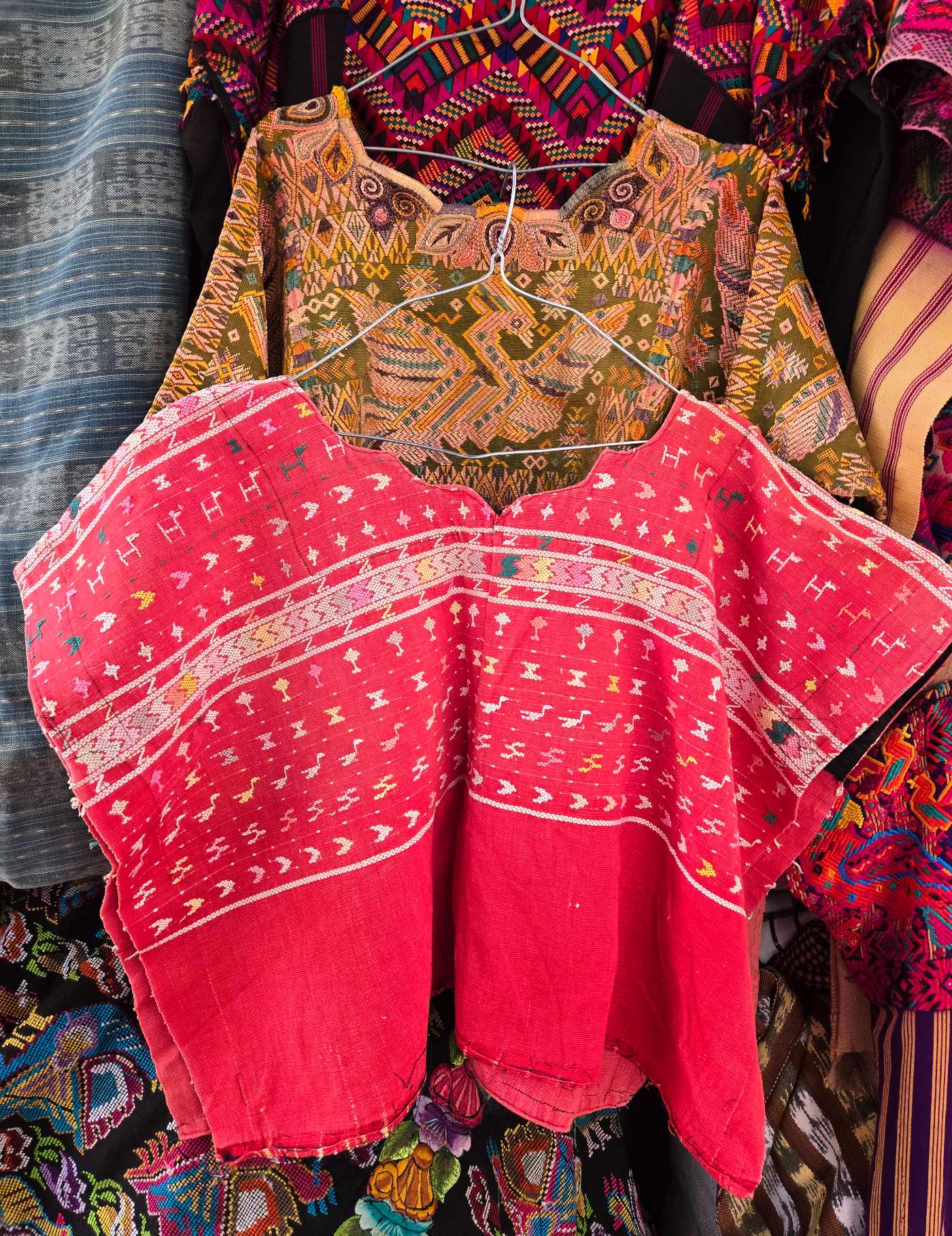 Pale Pink on Red San Lucas Huipil #8-77