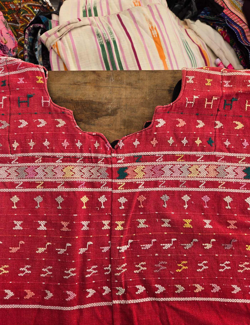 Pale Pink on Red San Lucas Huipil #8-77