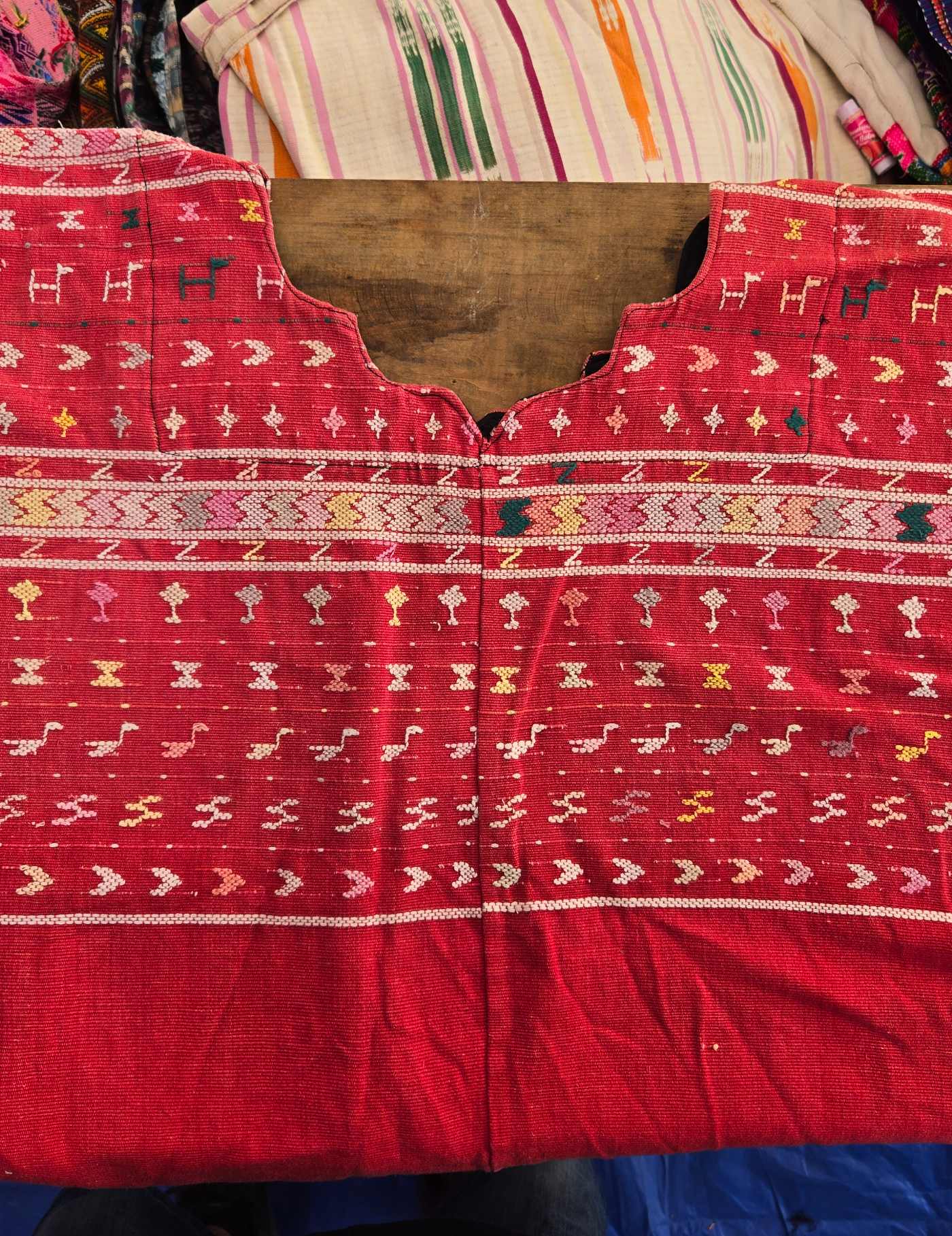 Pale Pink on Red San Lucas Huipil #8-77
