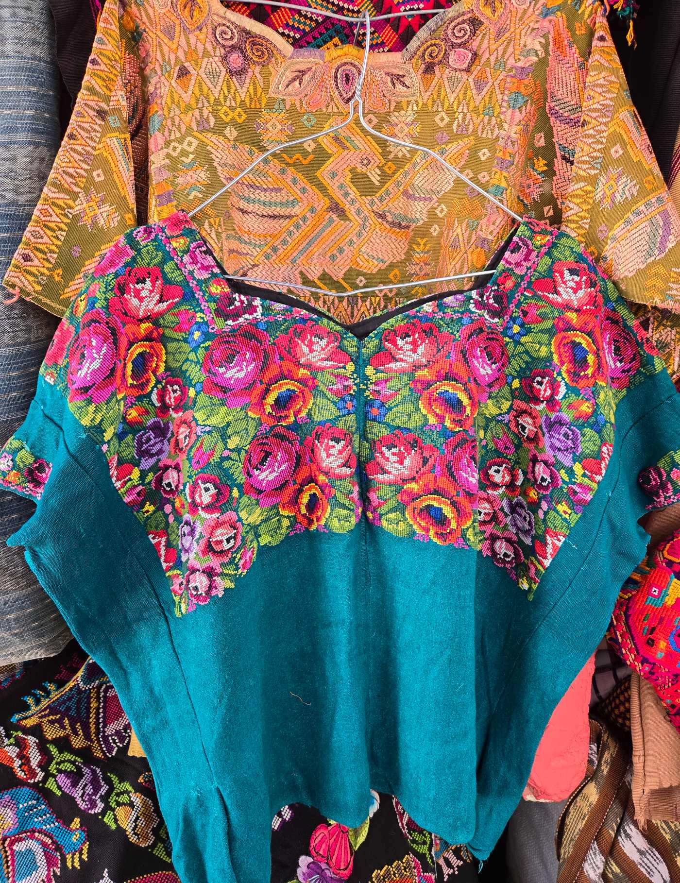 Roses on Teal Comalapa Huipil #8-79