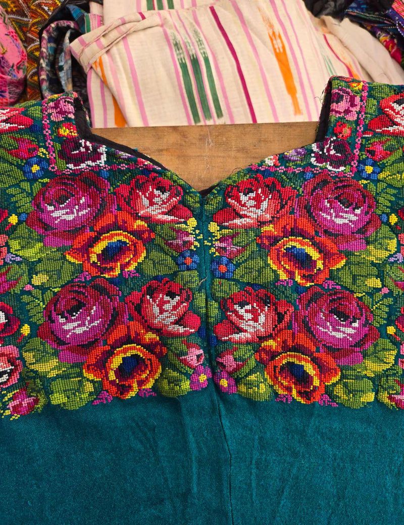 Roses on Teal Comalapa Huipil #8-79