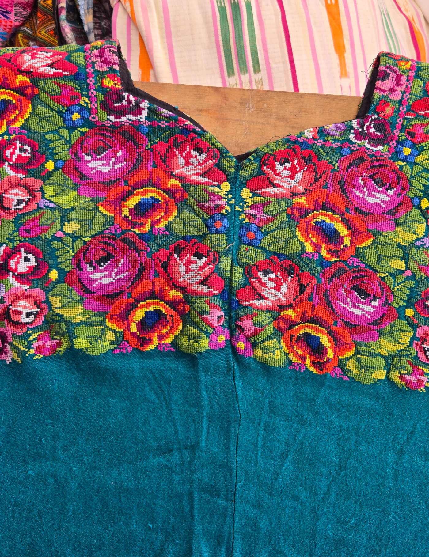 Roses on Teal Comalapa Huipil #8-79