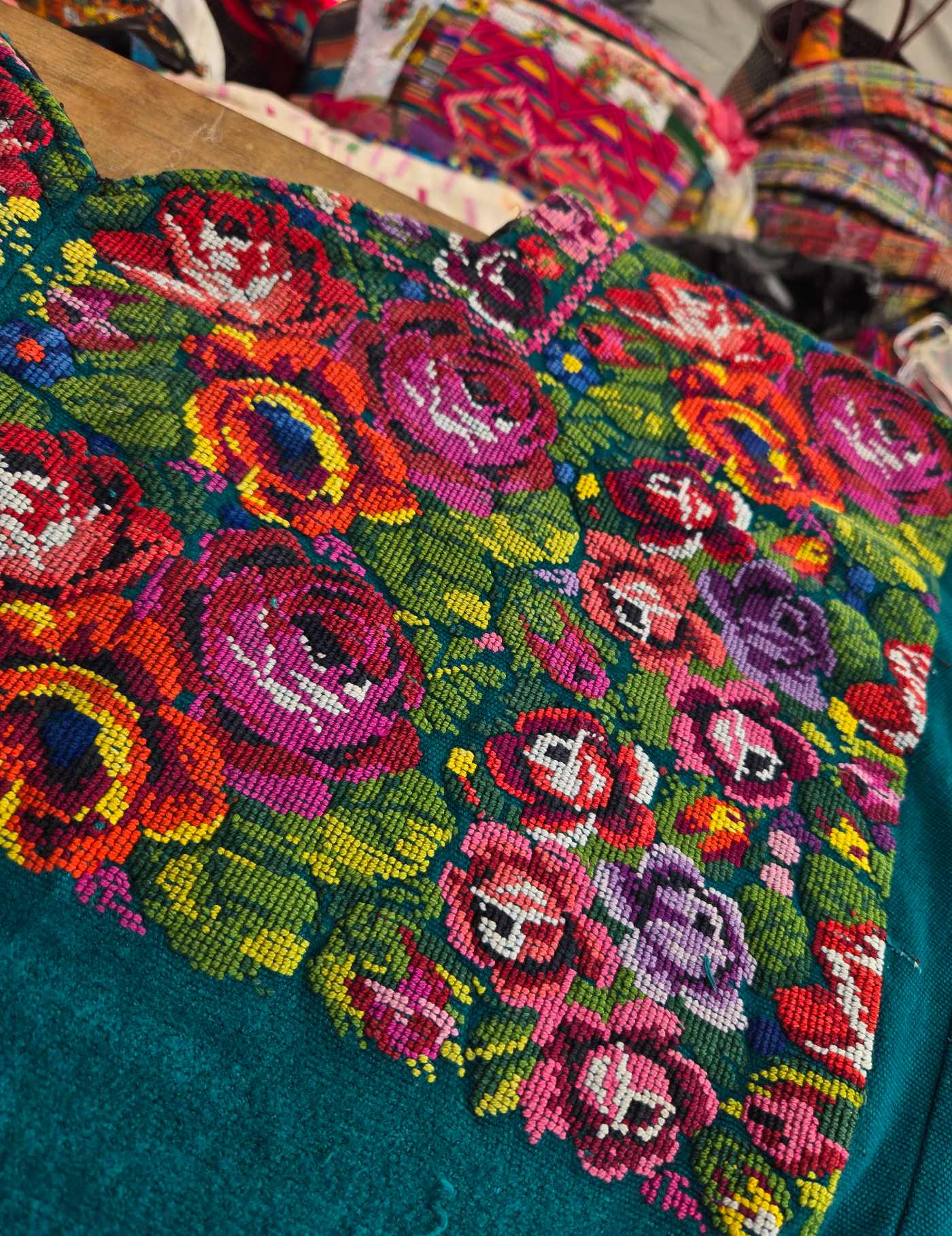 Roses on Teal Comalapa Huipil #8-79