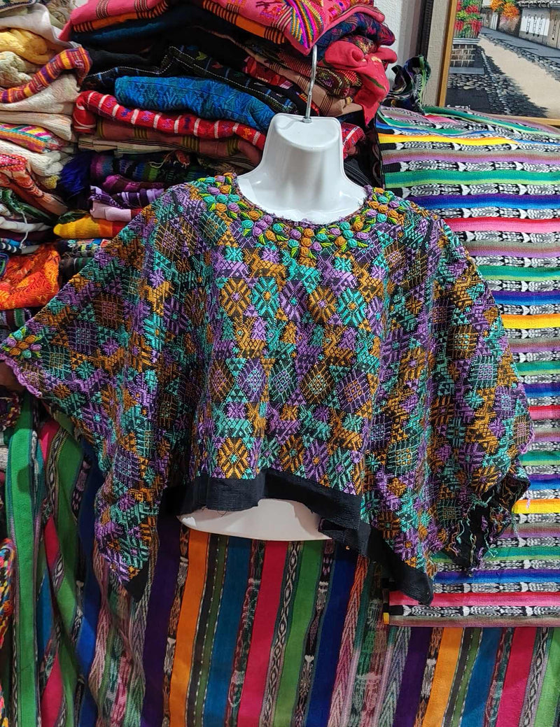 Berry with Rococo Embroidery Cobán Huipil #8-95