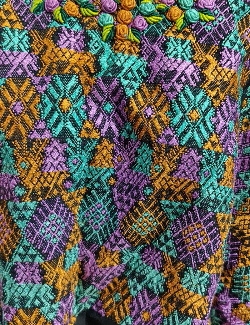 Berry with Rococo Embroidery Cobán Huipil #8-95