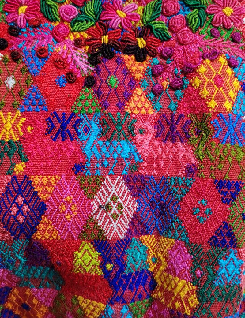 Colourful with Rococo Embroidery Cobán Huipil #8-99