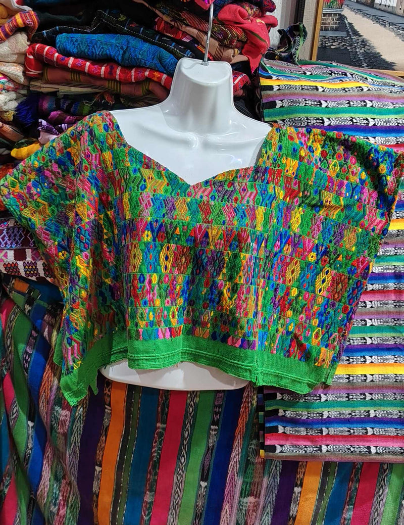 Colourful on Green Cobán Huipil #8-102