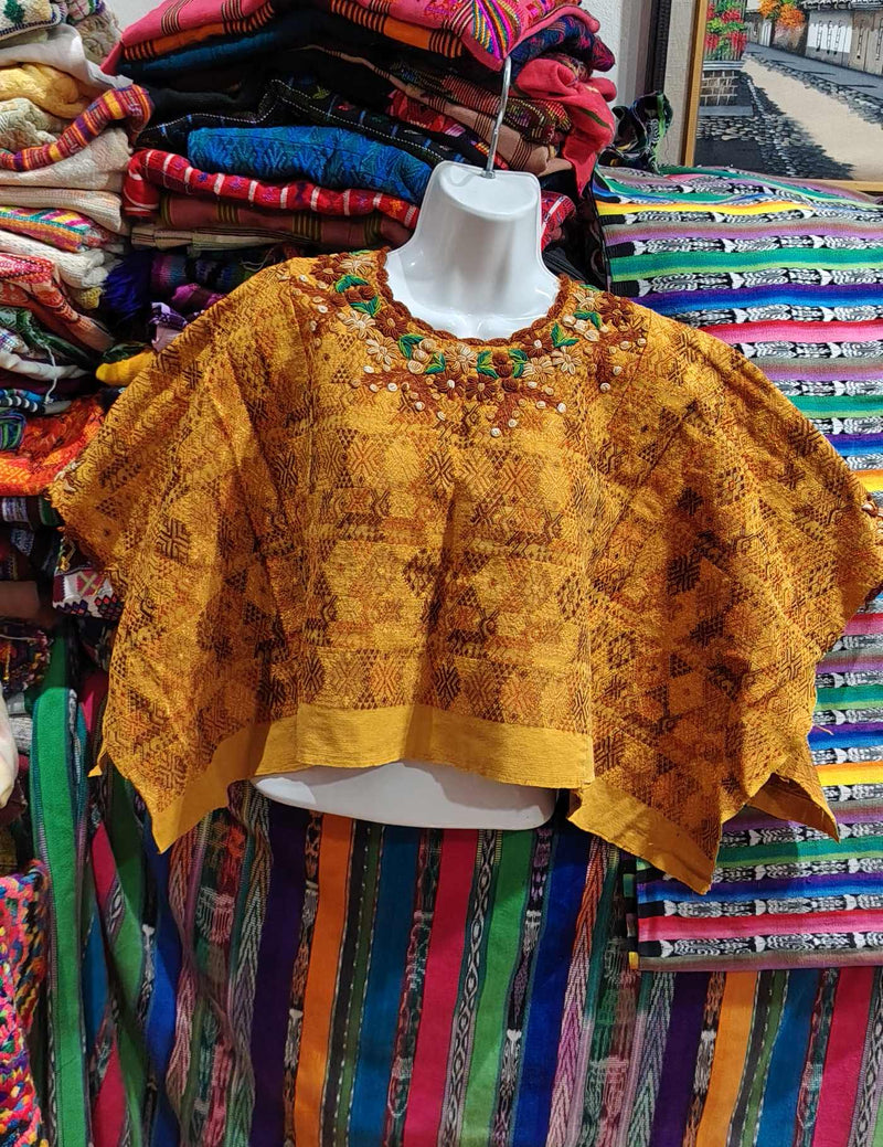 Mustard with Rococo Embroidery Cobán Huipil #8-103