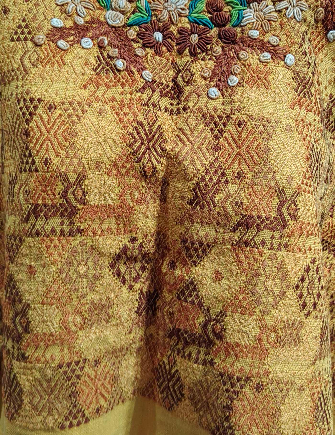 Mustard with Rococo Embroidery Cobán Huipil #8-103